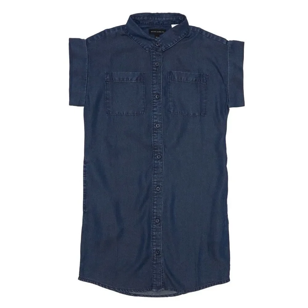 Silver Jeans  Co Dark Blue Denim Shirt Dress Girls XL 14/16 NEW MSRP $47